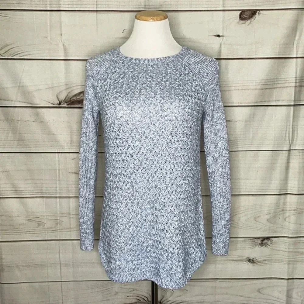 Apt. 9 Pullover Sweater Womens Small Blue Marled Textured Knit Curved Hem Raglan